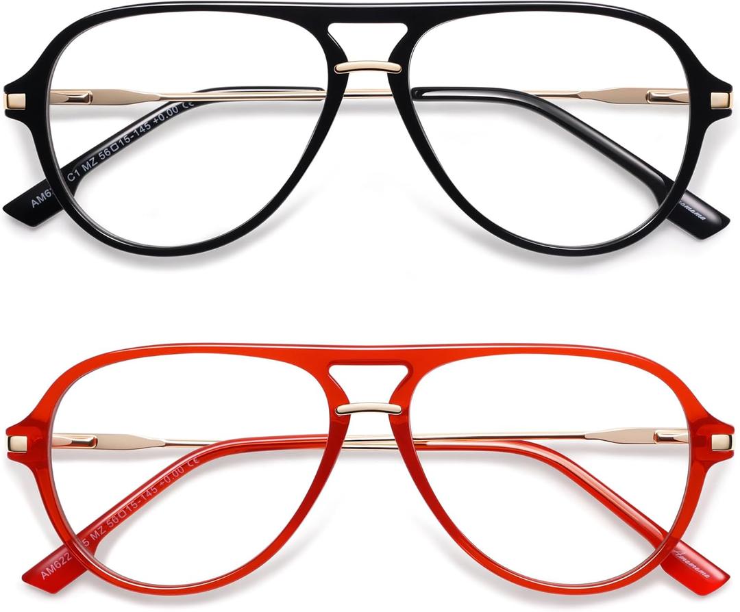 AMOMOMA Aviator Reading Glasses for Women Men Blue Light Blocking Lens Spring Temple AM6226