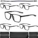 Hubeye TR90 Sports Reading Glasses for Men and Women Ultralight Flexible Anti-Blue Light Readers（Black+Black+Black+Black+Black，+1.5）