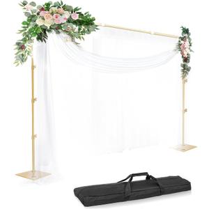 EMART Backdrop Stand, 8.5x10ft Width Adjustable Photography Background Support Poles with Heavy Duty Flat Base, Photo Metal Steel Pipe and Drape Frame Kit for Parties Birthday Wedding - Gold