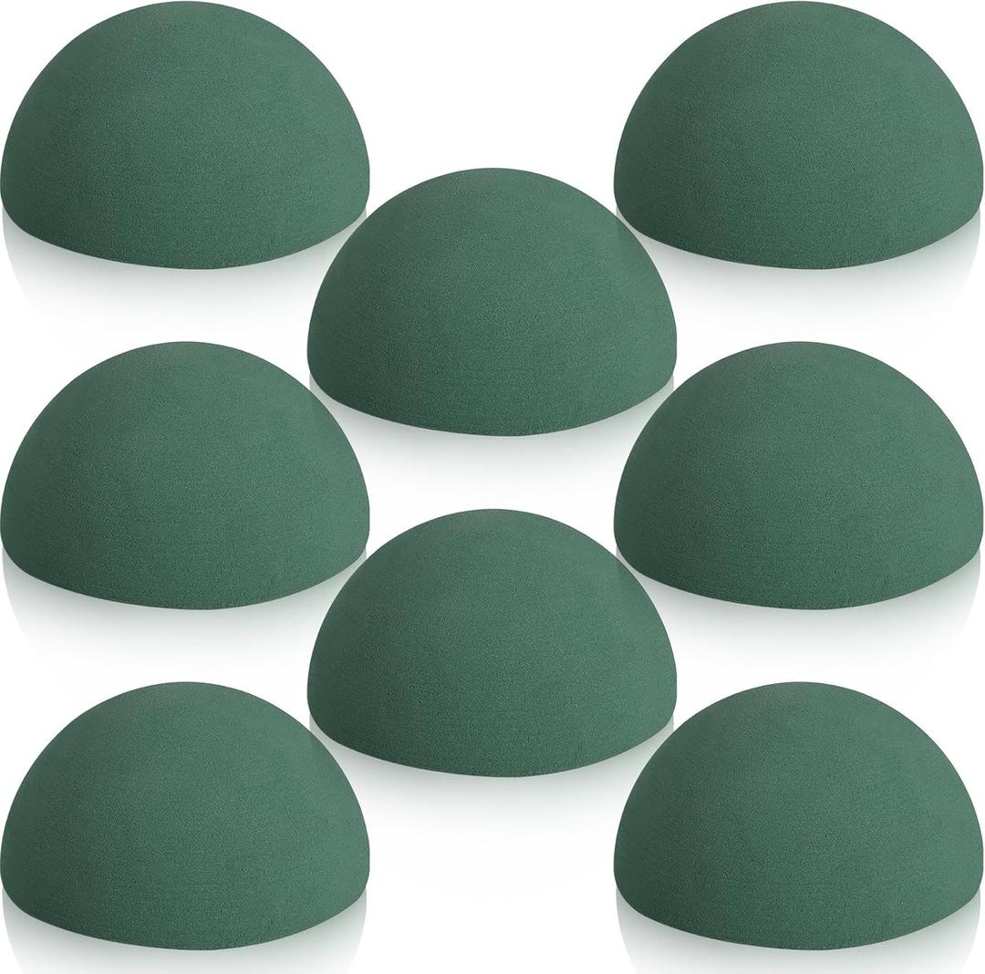 Shihanee 8 Pcs Half Ball Floral Dry Foam Green Round Foam Block Dry Balls Large Flower Craft for Artificial Plant Bouquet Arrangement DIY Craft (4.72 x 2.36 Inches)