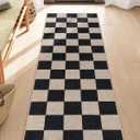 Lahome Colette Checkered Easy Jute Runner Rug, 2x6 Kitchen Runner Rug Non Slip Washable Outdoor Carpet for Entryway Indoor, Checkerboard Black Indoor Outdoor Carpet Runners for Hallway 6ft Entry