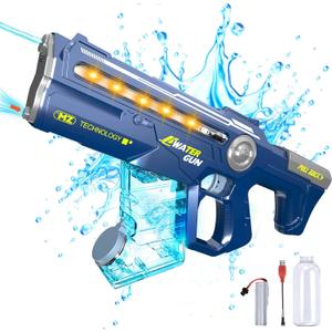 Powerful Electric Water Gun for Adult - Auto Refill Squirt Gun with Battery Powered Large Capacity Strongest Super Water Soaker Blaster Gun with Light for Kid Boy Toy for Pool Swimming Summer Outdoor (Blue)