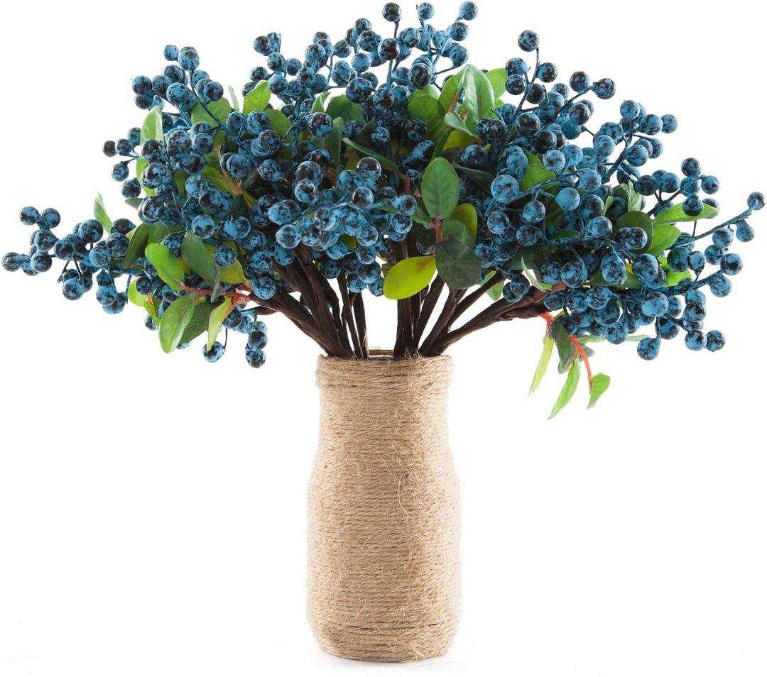 SHACOS Artificial Blue Berry Stems Pack of 20 Fake Blue Berries with Green Leaves 9.8 inch Fake Blueberries Picks for Spring Floral Bouquet Decorations Crafts Holiday Home Vase Decor Blueberry