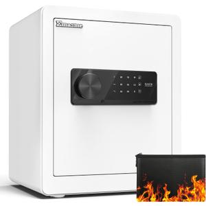 Safe Box, Home Safe with Fireproof & Waterproof Bag for Money Cash Documents Personal Safes Box Small Safes for Home Office Dorm with Digital Electronic Keypad & Removable Shelf (2.0 Cubic Feet White)