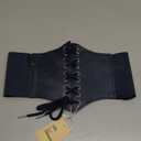 SUOSDEY Black Corset Belt for Women, Vintage Lace-up Elastic Waist, Tied Waspie Wide Belt for Halloween Costume (XS: Waist Size 26''-29'', 16-navy)