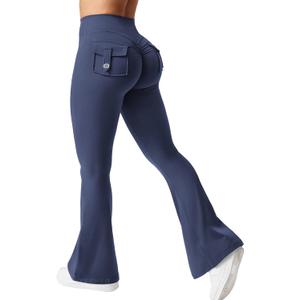 YEOREO CoreFlex Flare Leggings with Pockets for Women Scrunch Workout Leggings Butt Lifting Gym Yoga Pants (Large, Navy Blue)