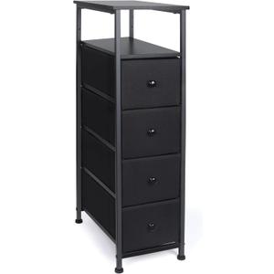 Narrow Dresser for Bedroom, Fabric Tall Dresser & Chests of Drawers with 4 Drawers, Vertical Organizer Storage Tower Unit for Bedroom, Hallway, Entryway (Black)