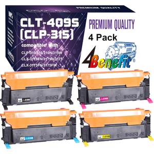 4-Pack Compatible CLT-409S Toner Cartridge B/C/Y/M Replacement for CLP315 Toner Used for CLP-310 CLP-310N CLP315W CLP315 CLP310 CLX-3170FN CLX-3175N CLX-3175 CLX-3175FN Laser Printer