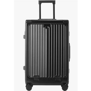 Suitcases Suitcase with Front Opening Aluminum Frame Multifunctional Cup Holder USB Charging Trolley Case Boarding Case Suitcases with Wheels(Black,24in)