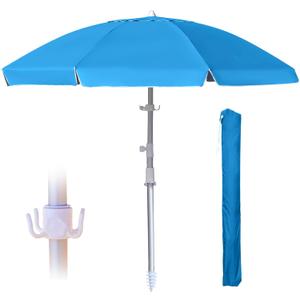 8ft Large Beach Umbrella,Heavy Duty Wind Resistant Portable Sun Shade w/Tilt Pole&Sand Anchor,Shoulder Carry Bag,Removable Hook,UV 50+ Protection,Air Vents Design for Patio Garden Pool