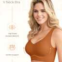 Wireless Bras for Women, Seamless Full Coverage Comfortable Soft V Neck No Underwire Support Push Up Everyday Bra (Small, Brown)