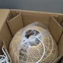 1-Light Rattan Pendant Light,13.78" Hand-Woven Bamboo Rattan Hanging Light Wicker Chandelier for Kitchen Island Restaurant Craft Room Farmhouse (White)