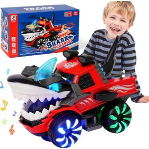 Monster Truck Toy Shark Car for Baby Boy Toddlers 3, Shark Car Truck Toy with Lights and Sounds, Monster Glow Light-Up LED Wheels for Kids 3 4 5 6 Year Old Boy Birthday Party Favors