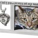 Cathedral Art Paw Prints on My Heart Pet Memorial Picture Frame, 2.25-inch by 2.5-inch Photo, Silver