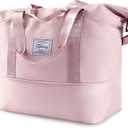 Travel Duffel Bag - Large Shoulder Weekender Overnight Bag, Carry on Bags with Wet Pocket, Waterproof Expandable Duffel Bags with Trolley Sleeve for Sports Travel Gym, Pink