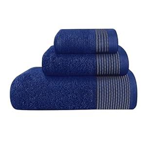 BELIZZI HOME Ultra Soft 3 Pack Cotton Towel Set, Contains a Bath Towel 28x55 inch, a Hand Towel 16x24 inch & a Wash Coth 12x12 inch, Ideal Everyday use, Compact & Lightweight -Navy Blue