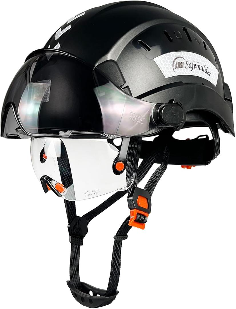 SAFEBUILDER Construction Safety Helmet with Build-in Visor ABS Hard Hat with Visor Adjustable Ventilation Hardhats Work Head Protection ANSI/ISEA Z89.1, 20.87-24.8 inch