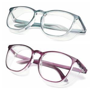 Alsenor Safety Glasses Anti Fog Goggles Protective Eyewear Blue Light Blocking Anti Dust UV Protection Glasses For Men Women (2 Pack(new-blue+new-purple))