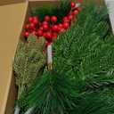Jexine 100 Pcs Christmas Artificial Pine Needles Branches and Red Berry Stems Fake Greenery Pine Picks Christmas Red Berry Picks Holly Berries Xmas Fake Tree Branches for DIY Garland Wreath