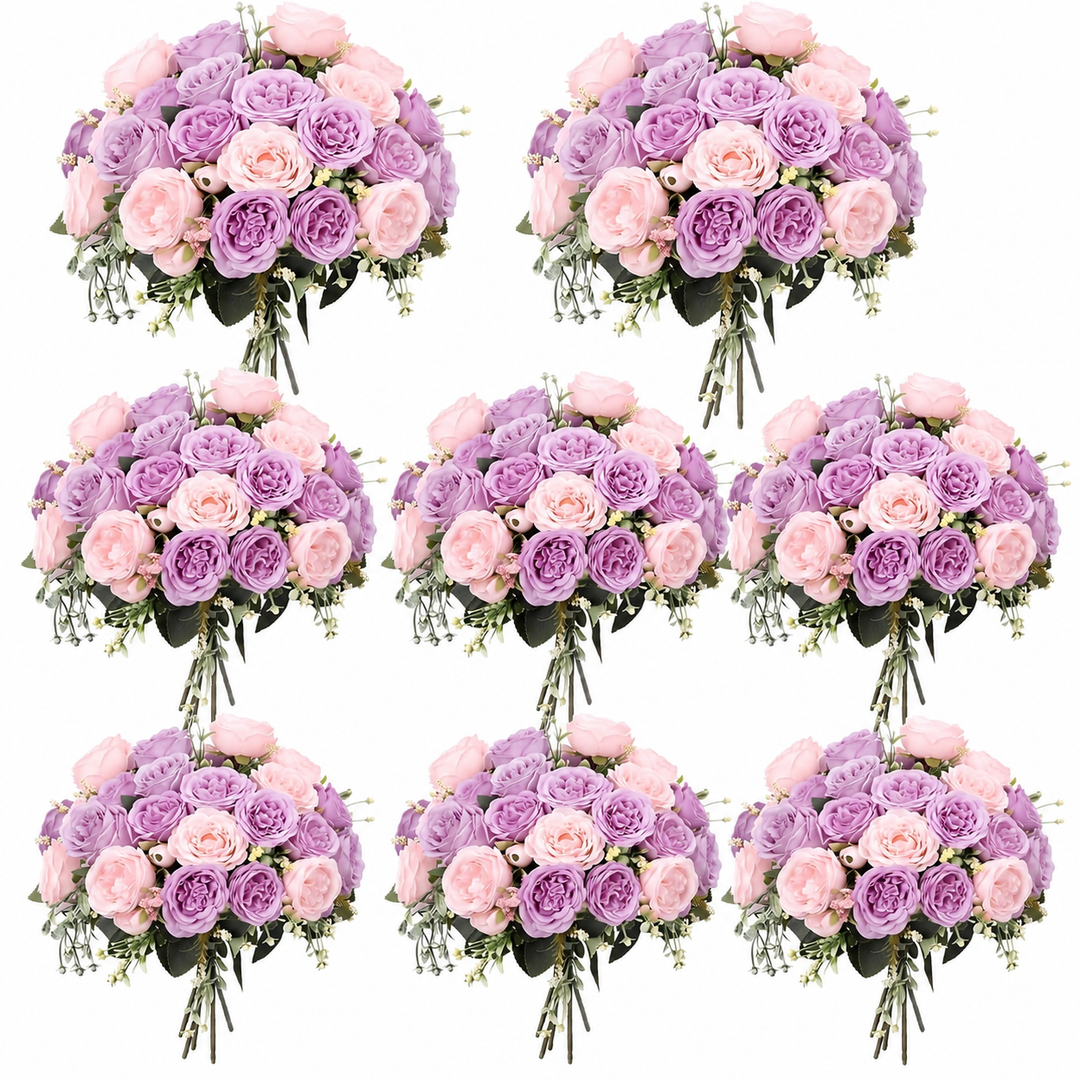 Geosar 24 Bundles Artificial Peonies Flowers Fake Silk Peony Bouquet Faux Peonies Flowers Bulk for Decoration Vase Floral Arrangements Wedding Party Table (Purple)