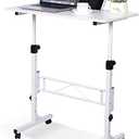 KLSMYHOKI Portable Standing Desk Adjustable Height, Small Computer, Laptop, Mobile Stand Up Rolling Desk with Wheels, Table for Home Office, 16"x31.5" Height 27"-43.5", White