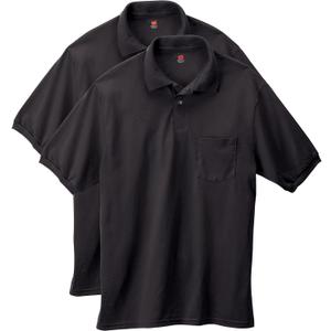 Hanes Men's Short-Sleeve Jersey Pocket Polo (Pack of 2) (3X-Large, Black)