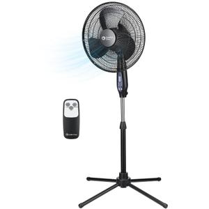 Comfort Zone 16-Inch Oscillating Pedestal Fan with Remote Control, 3-Speed High-Velocity Cooling, Adjustable Height & Tilt, Quad-Pod Folding Base, Black ETL Listed