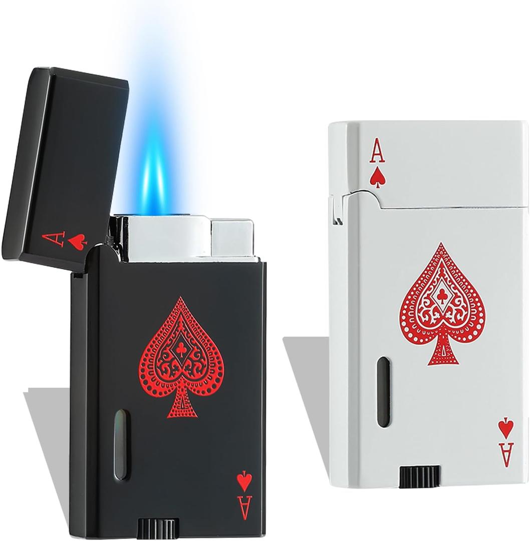 Ace Classic Butane Torch Lighter, Refillable Card Lighter with Double Jet Flame and Visible Window, Ideal Gift for Men and Women, Without Butane(Black+White)