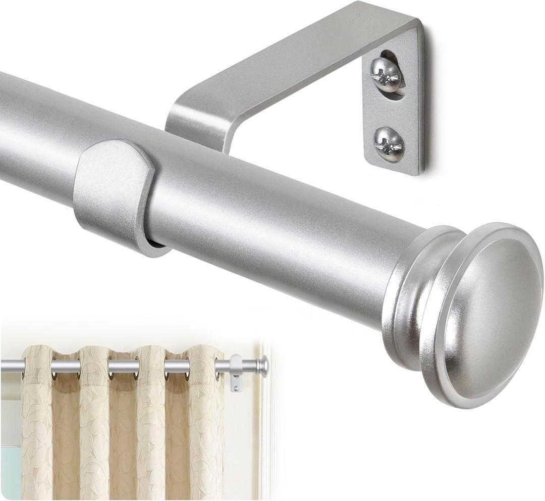 TONIAL Curtain Rod 32 to 58 Inch(2.6-4.8ft), Telescoping Splicing 3/4 Drapery Rods for Windows 20 yo 54 Inches, Decorative Single Rod with Small Cap Finial, Silver