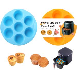 2 Pack Silicone Egg Bite Molds, Food Grade 7-Cups Air Fryer Muffin Pan for Baking Mini Muffins, Egg Bite, Tart, Mini Cupcake and Quiche, Nonstick and BPA - Free (Orange,Blue)