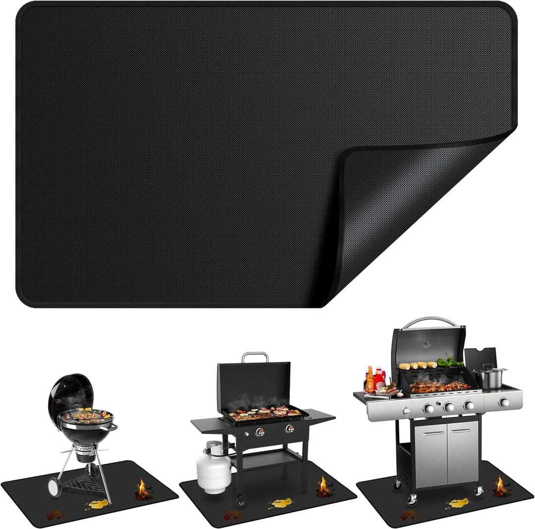 Large 75 x 40 inch Under Grill Mats for Outdoor Grill, Double-Sided Fireproof Deck Patio Protector Mat, Waterproof Oil-Proof BBQ Floor Pad Indoor Fire Pit Fireplace Mat