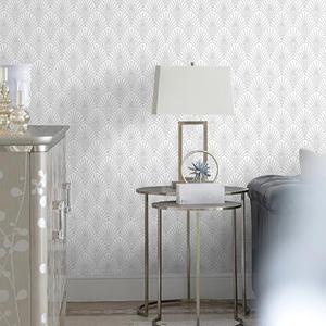 Fiula White and Sliver Peel Stick Wallpaper Geometric Wallpaper 197" x 17.3" Fan-Shaped Contact Paper Self Adhesive Removable Wallpaper for Cabinets Walls Countertop Thicken Vinyl