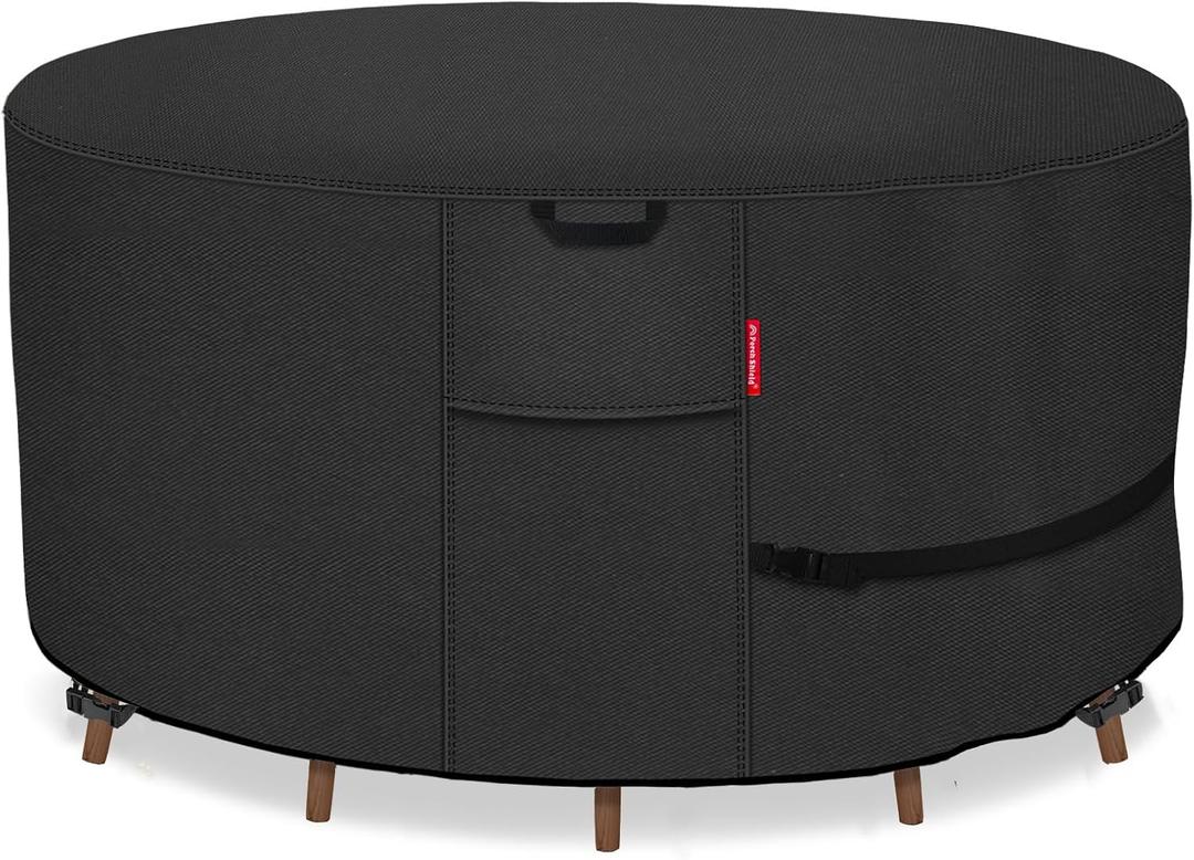 Porch Shield Round Patio Furniture Cover - Waterproof 600D Heavy Duty Outdoor Table and Chairs Cover 76 inch, Black
