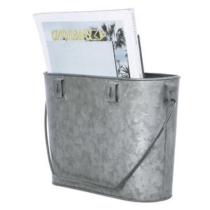 MyGift Rustic Wall Mounted Galvanized Metal Bathroom Magazine Rack, Farmhouse Bucket Style Tin Hanging Storage Bin - Handcrafted In India