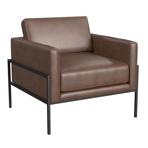 HomePop Modern Metal Frame Accent Chair|Homepop Home Décor|Accent Chairs for Living Room & Bedroom - Brown Faux Leather