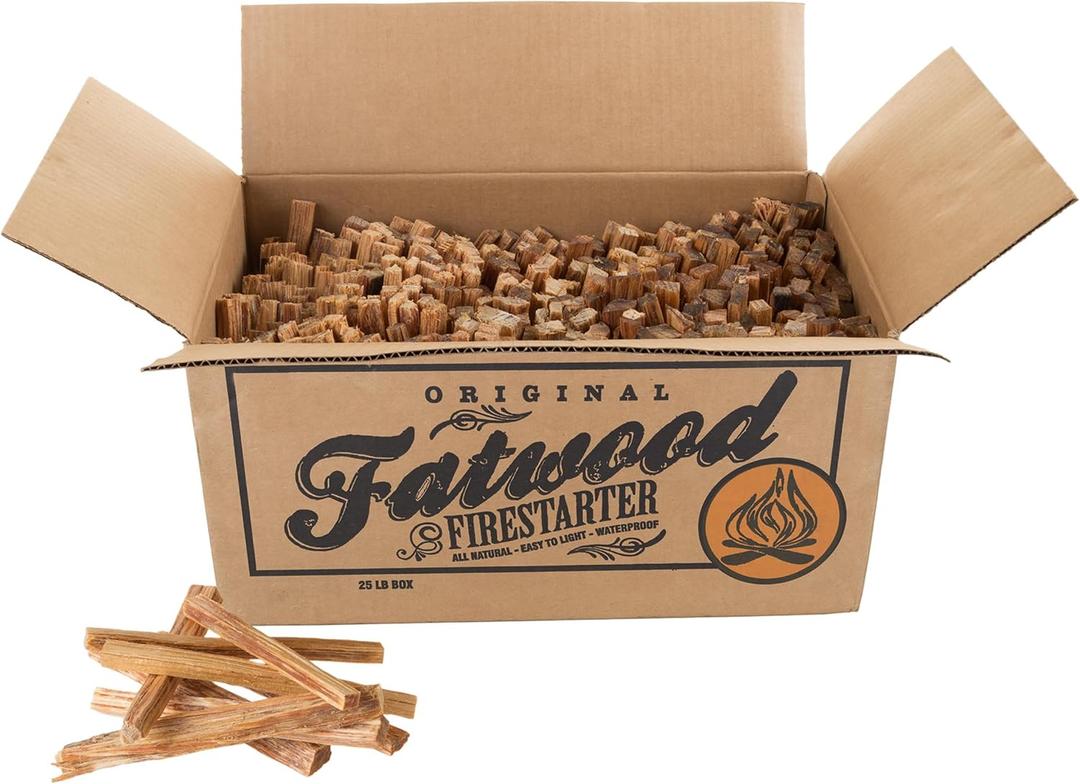 Fatwood Fire Starter Sticks 25lb Box - Indoor or Outdoor All Natural Pine Fire Starters for Campfires, Fireplace, Firepit, Wood Stove, or BBQ Grill - Kindling Wood Firewood Lighter by Pure Garden