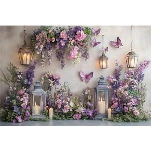 Elegant Flower Wall Backdrop Floral Butterfly Candle Photography Background Baby Bridal Shower Wedding Girl Birthday Party Banner Room Decor Portrait Photoshoot Wallpaper Photo Booth