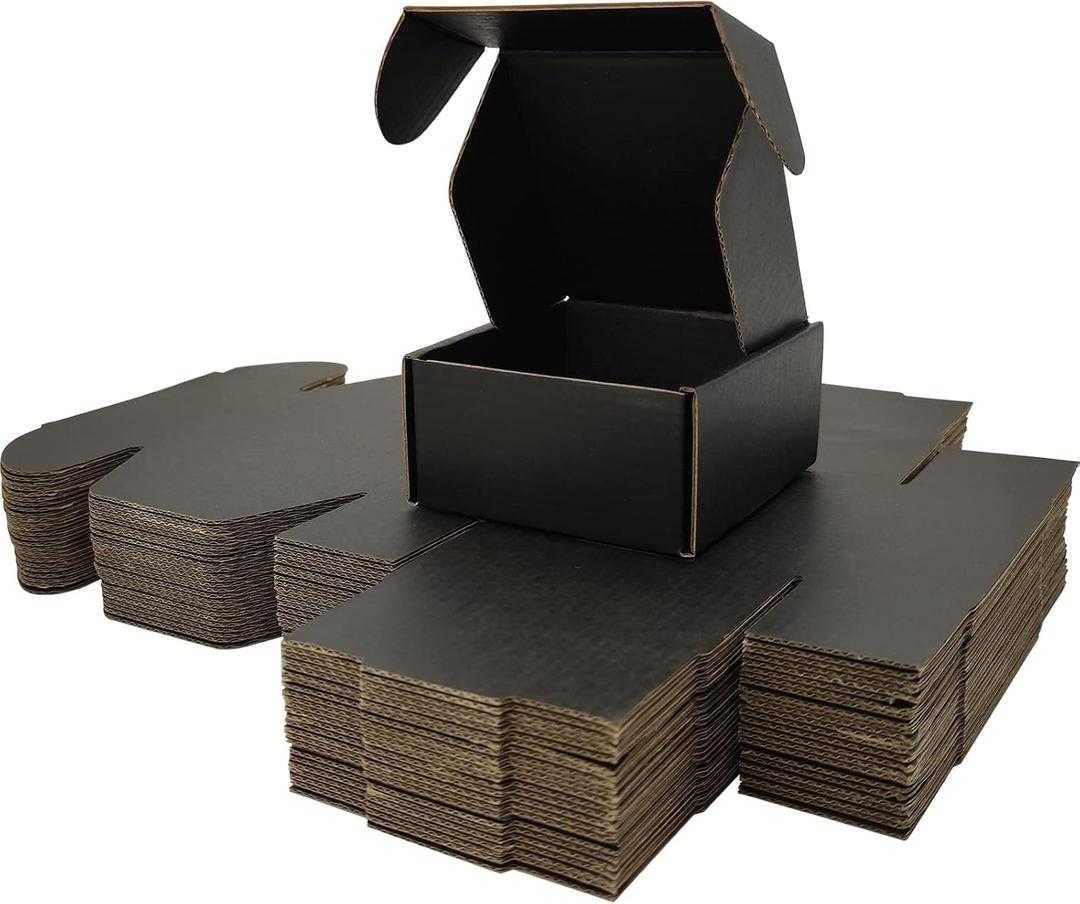 Small Black Shipping Boxes for Small Business Pack of 25-4x4x2 inches Cardboard Corrugated Mailer Boxes for Shipping Packaging Craft Gifts Giving Products