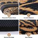 Round Outdoor Rugs 8Ft Waterproof, Outdoor Reversible Mats, Lightweight Plastic Straw Rug, Portable RV Camping Mat Floor Carpets for Deck Porch Picnic Beach Garden, Black/Camel