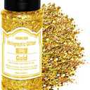 HEMOER Gold Glitter, 100g/3.5oz Holographic Chunky Glitter Mixed Hexagon Chunky & Fine Flakes Iridescent Sequins for Epoxy Crafts, Resin, Nail Body, Tumblers, Party Decoration