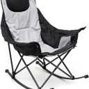SUNNYFEEL Oversized Rocking Camping Chair, Fully Padded Patio Chair with Side Pocket, High Back Portable Lawn Recliner with Headrest, Outdoor Camp Rocker Chairs for Adults Heavy Duty 300 LBS (1 PC, Grey)