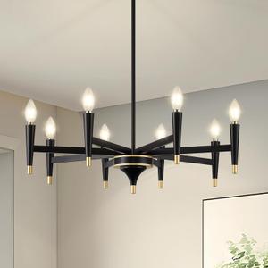 Black and Gold Modern Chandelier, Farmhouse Chandeliers for Dining Room Lighting Fixtures, Metal Hanging Pendant Light for Kitchen, Foyer, Bedroom, Living Room, Staircase, Entryway, 8-Light