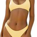 ZAFUL Women's Tie Back Padded High Cut Bralette Bikini Set 2 Piece Swimsuit | Crisscross Back Self Tie, Adjustable Straps, Bathing suit for women, Classic Coverage, Removable Soft Cups, Beach Vacation (Yellow, S)