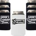 Veracco Groom's Drinking Team Can Coolie Holder Bachelor Party Wedding Favors Gift For Groomsmen Proposal (12, Wht Groom, Blk DT)