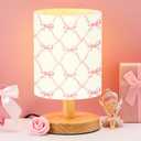 VIHOSE Bowknot Kids Table Lamp for Bedroom Kids Bedside Lamp with Linen Wooden Nightstand Cartoon Nursery Lampshade for Girls Boys Living Room