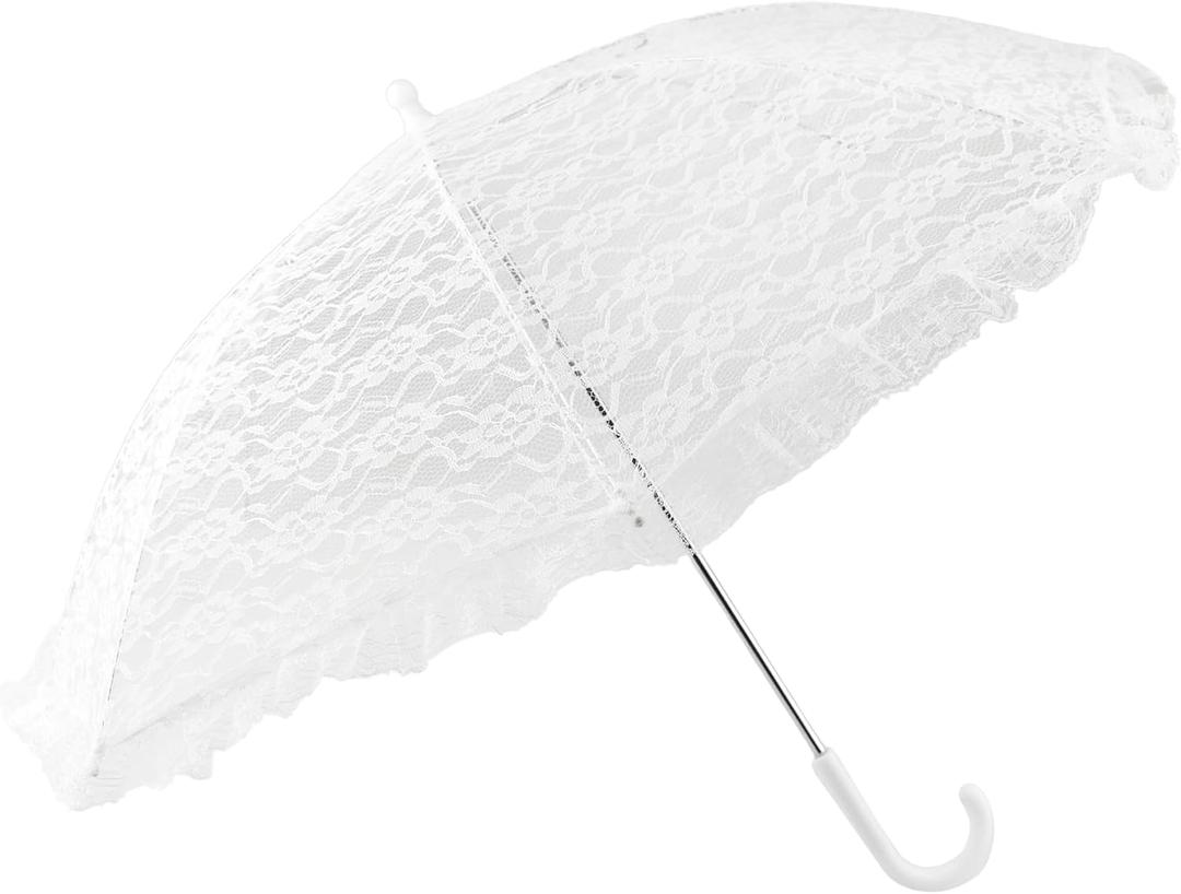 Homeford White Lace Parasol Bridal Umbrella, 26-inch Diameter, 23-inch Length