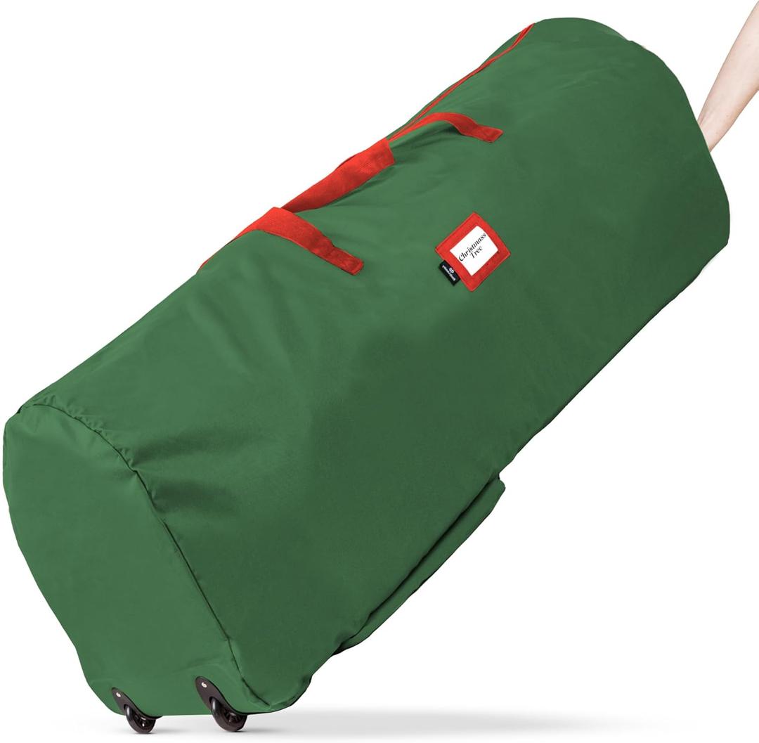 Handy Laundry Rolling Tree Storage Bag - For 9-Foot Artificial Christmas Holiday Tree. Zippered Bag, Carry Handles and Wheels for Easy Transport. Protects Against Dust, Insects, and Moisture. (GREEN)
