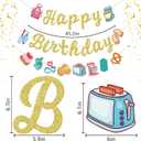 Bake Themed Birthday Banner, Sweet Chef Birthday Banner, Baking Birthday Party Decor, Cookout Themed Party Decorations, Bakery Supplies, Gold Glitter