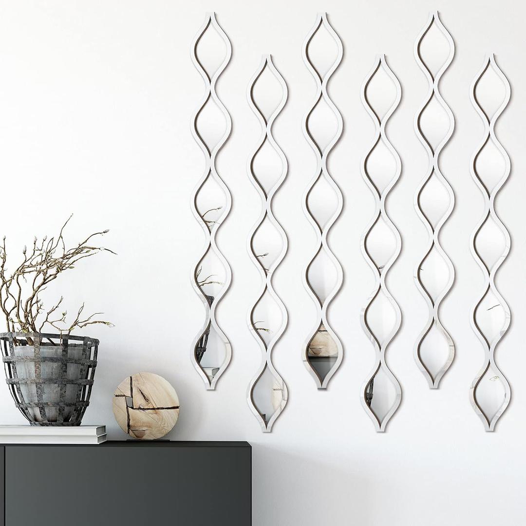 Acrylic Teardrop Mirror Wall Decor Decorative Mirror Narrow Wall Decor Boho Vintage Decals Art for Apartment Home Living Room Bathroom Bedroom Hallway (Silver Edge)