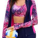GRACE KARIN Women's 3 Piece Rash Guard Built-in Bra Long Sleeve UV Sun Protection Swimsuit Zip up Swim Top Shirt Modest (L)